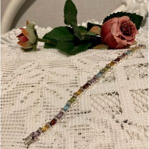 NWT STERLING SILVER MULTI-GEMSTONE TENNIS BRACELET. NEW. NEVER WORN.